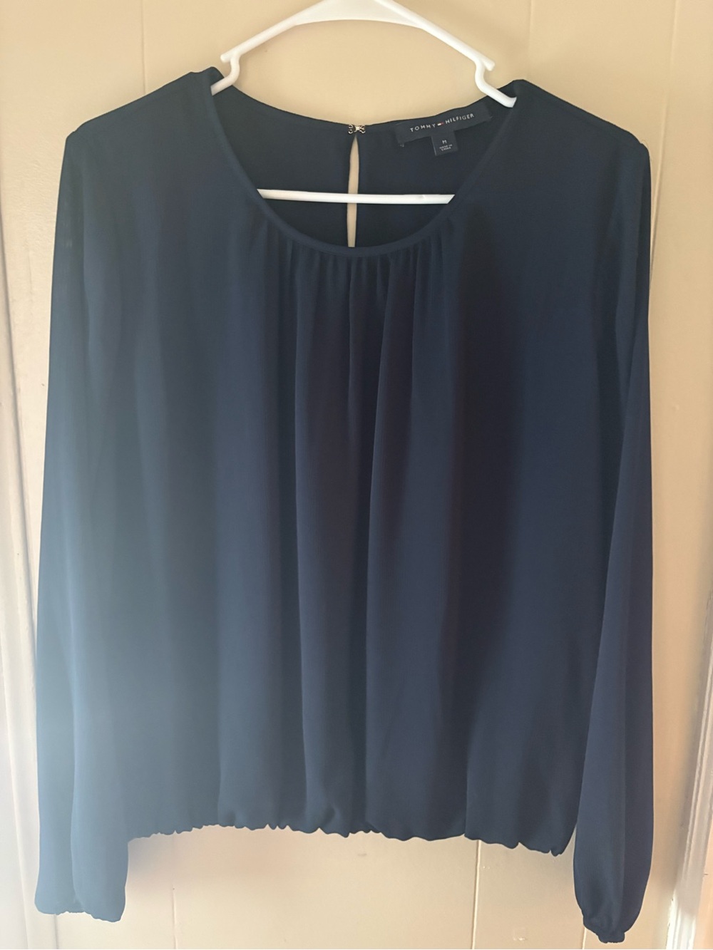 Tommy Hilfiger Dark Navy Long-Sleeve Pleated Blouse